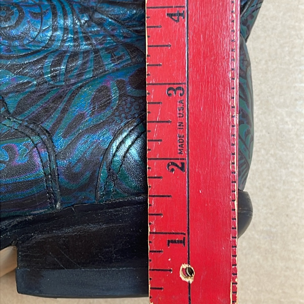 SOLD:  Zodiac Blue Green Magenta Floral Embossed Cowboy Boots Vintage Women's 6 - Picture 14 of 16